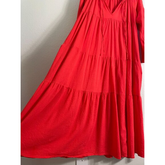 9seed Maxi Dress Womens Size 2 Majora Long Sleeve Dahila Front Neck Tie Tiered - Picture 16 of 16